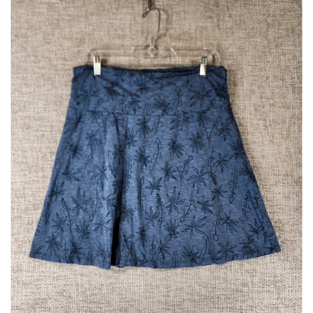 Toad & Co Blue Floral Chaka Skirt Womens L Stretch Organic Cotton Blend Coastal
